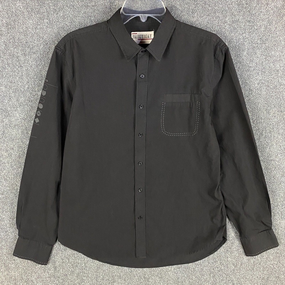 No‎ Retreat Button Up Shirt Men's Large Long Sleeve Cotton Blend Black L